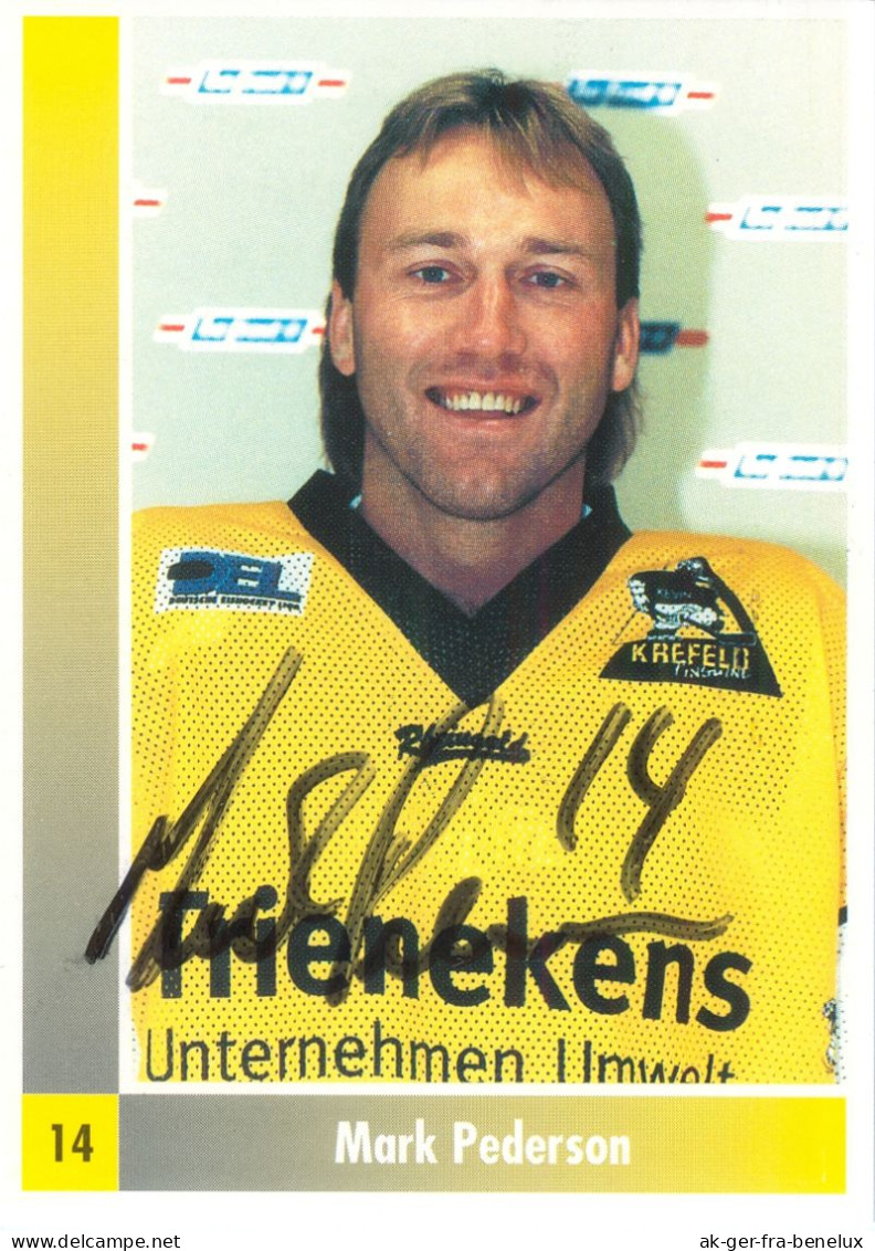 Autogramm Eishockey AK Mark Pederson Krefeld Pinguine 98-99 Augsburger Panther ZSC Lions Villach VSV Trappers Tilburg - Wintersport