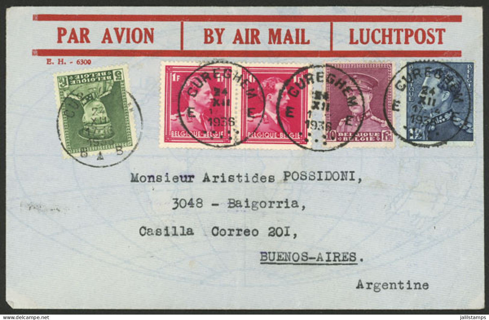 BELGIUM: Airmail Cover Sent From Cureghem To Argentina On 24/DE/1936 Franked With 18.75Fr., Light Central Crease, Very N - Other & Unclassified