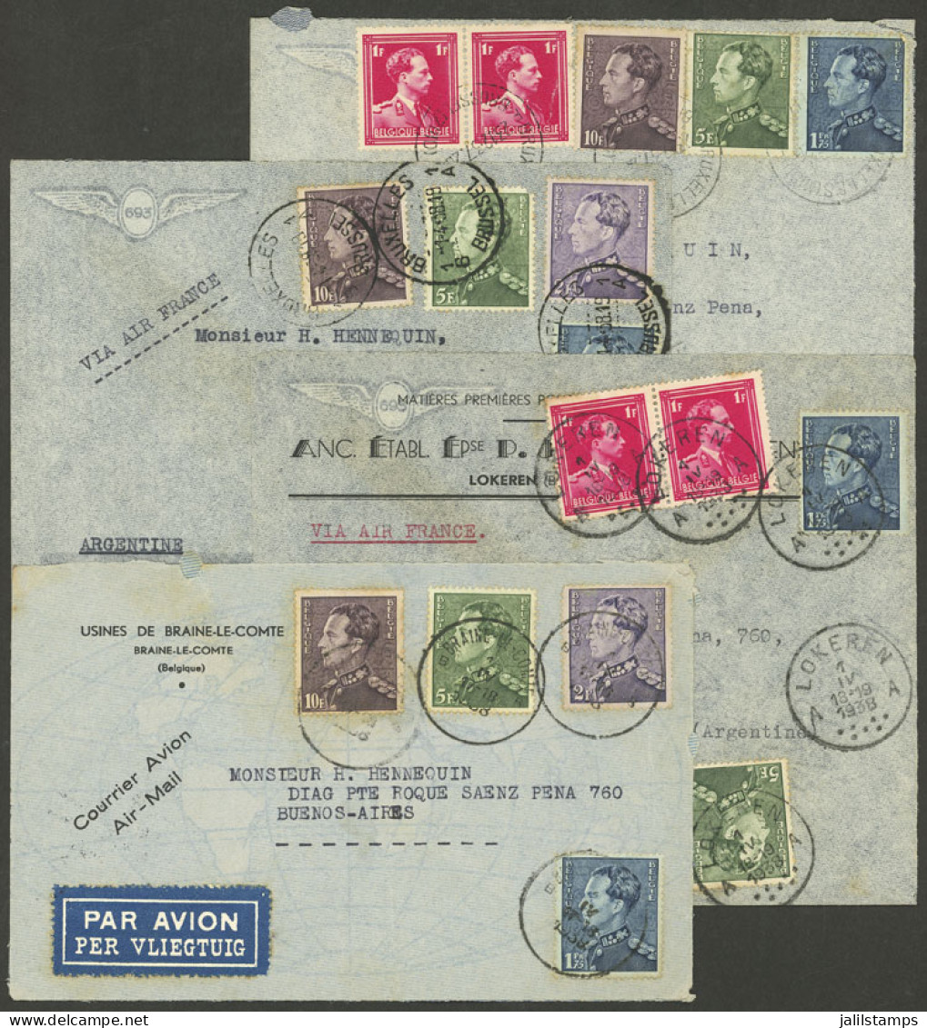 BELGIUM: 4 Airmail Covers Sent To Argentina By Air France In 1937/8, Nice Lot! IMPORTANT: Please View All The Photos Of  - Other & Unclassified