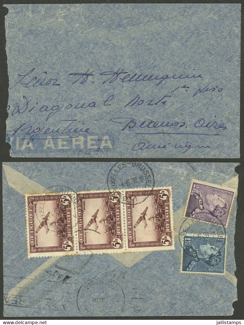 BELGIUM: 4/JUN/1938 Bruxelles - Argentina, Airmail Cover Franked On Back (total 18.75Fr.), VF! - Otros & Sin Clasificación
