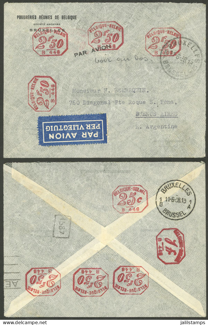 BELGIUM: 11/JUN/1938 Bruxelles - Argentina, Airmail Cover With Multiple Meter Stamps (total 18.75Fr.), Very Attractive! - Other & Unclassified