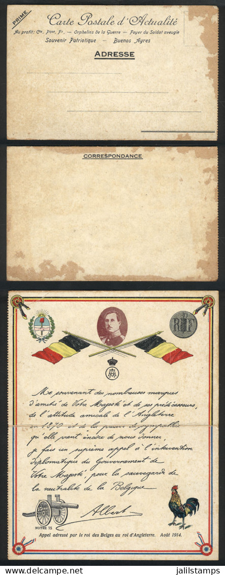 BELGIUM: Rare Patriotic Card (double) Printed In Argentina In 1914 To Help The War Orphans, The Outer Part With Minor De - Otros & Sin Clasificación