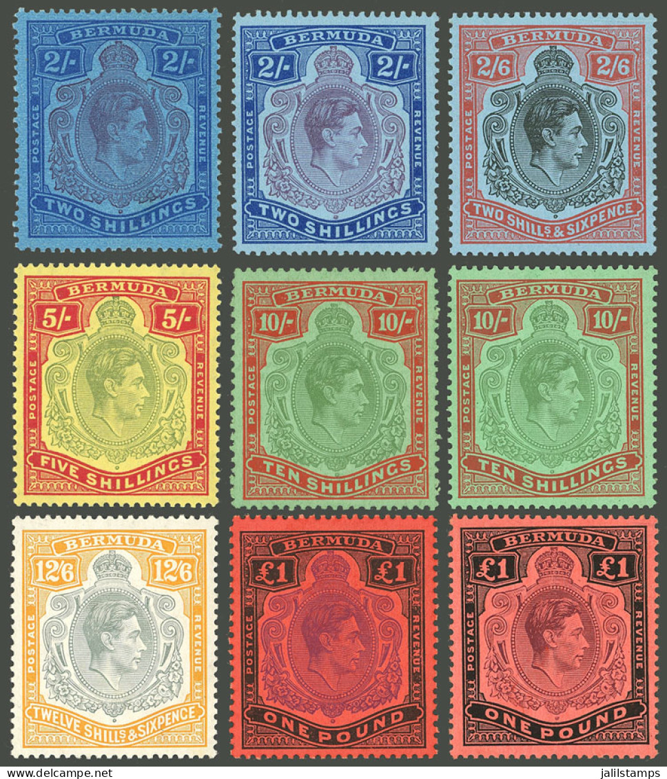 BERMUDA: Sc.123a + 123b + 124a + 125a + 126 + 126a + 127a + 128 + 128b, 1938/51 George VI, High Values, Mint (some MNH,  - Bermuda
