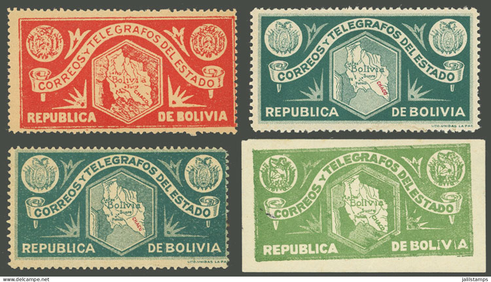 BOLIVIA: 4 Old Official Seals, Excellent Quality! - Bolivie