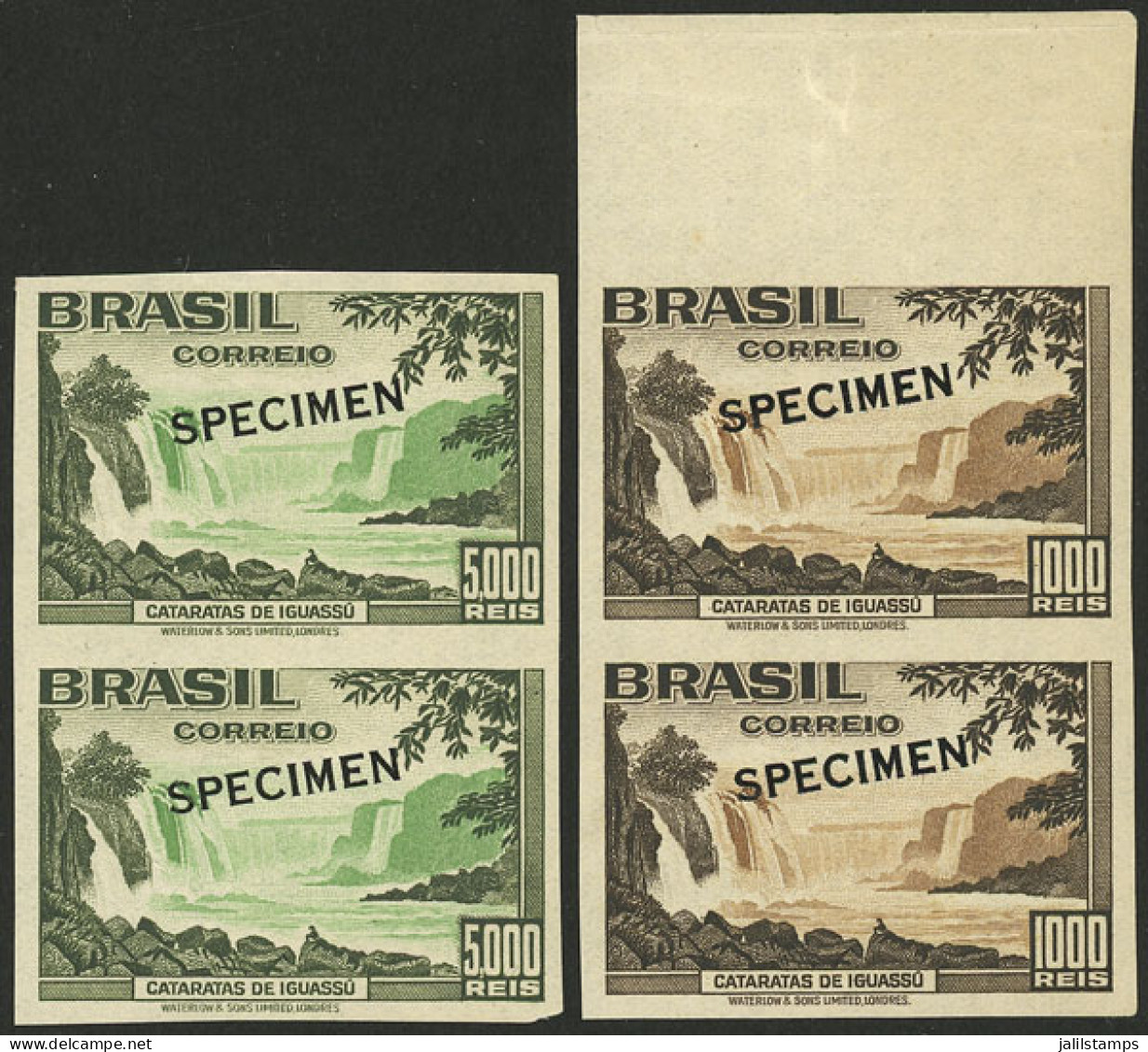 BRAZIL: Sc.455/456, 1938 Iguazú Falls, The Set Of 2 Values In IMPERFORATE PAIRS With SPECIMEN Overprints, MNH, Excellent - Other & Unclassified