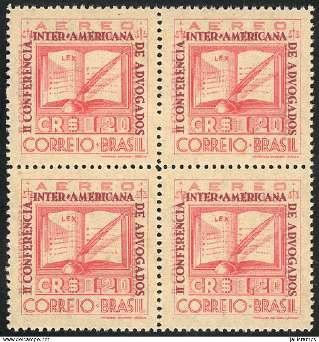 BRAZIL: RHM.A-51C, 1943 Lawyer's Conference, Block Of 4 With DOUBLE IMPRESSION Of The Dark Lilac Color Variety ("II CONF - Otros & Sin Clasificación