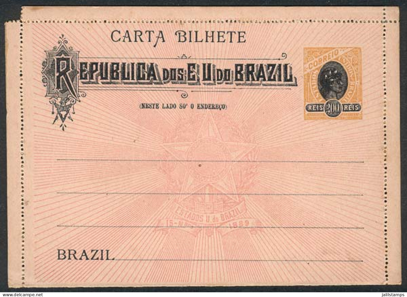 BRAZIL: RHM.CB-68, Lettercard With Perforation 13½, Mint, VF Quality, Rare, Catalog Value 6,000Rs. - Other & Unclassified