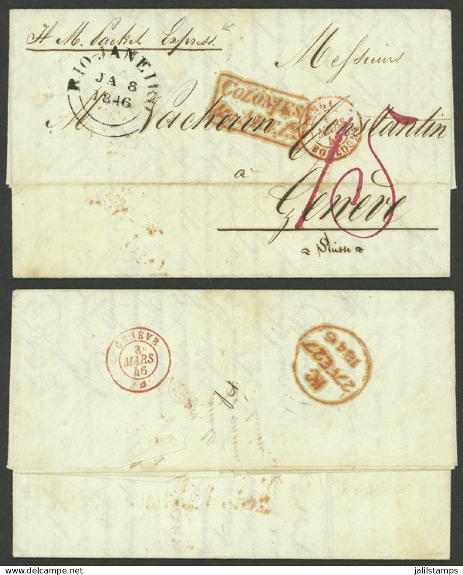 BRAZIL: 8/JA/1846 Rio De Janeiro - Switzerland: Entire Letter Sent From The English Postal Offices In Rio, With A Number - Altri & Non Classificati