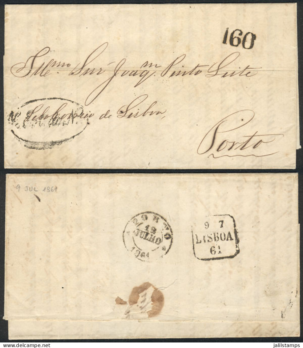 BRAZIL: 20/MAY/1861 CAMATÁ? - Porto: Entire Letter With Various Markings On Front And Reverse, Excellent Quality! - Other & Unclassified