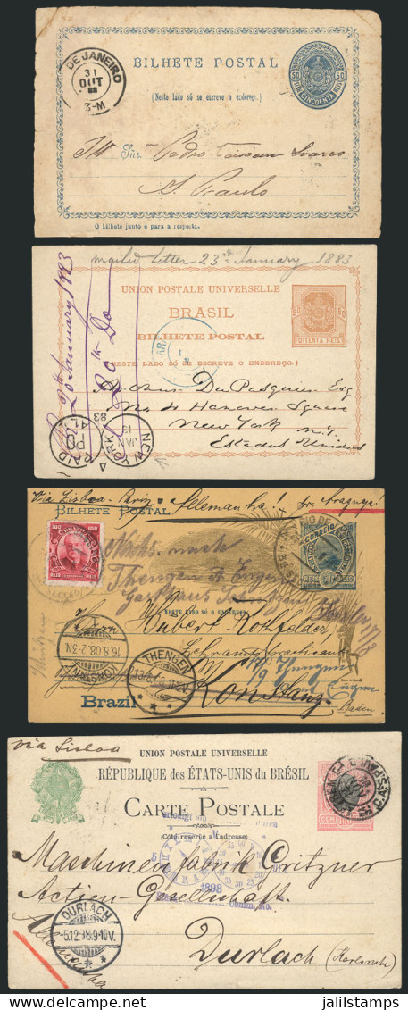 BRAZIL: 4 Postal Cards Used Between 1882 And 1908, Fine To VF Quality, Very Interesting, Low Start! - Other & Unclassified