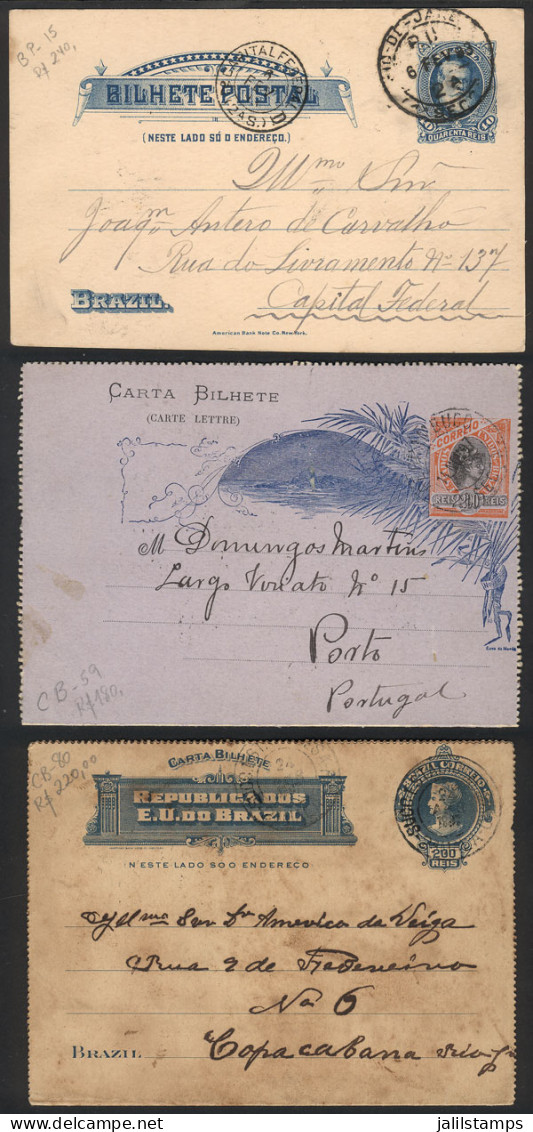 BRAZIL: 3 Postal Stationeries Used Between 1893 And 1907, Fine Quality, RHM Catalog Value 640Rs., Low Start! - Otros & Sin Clasificación