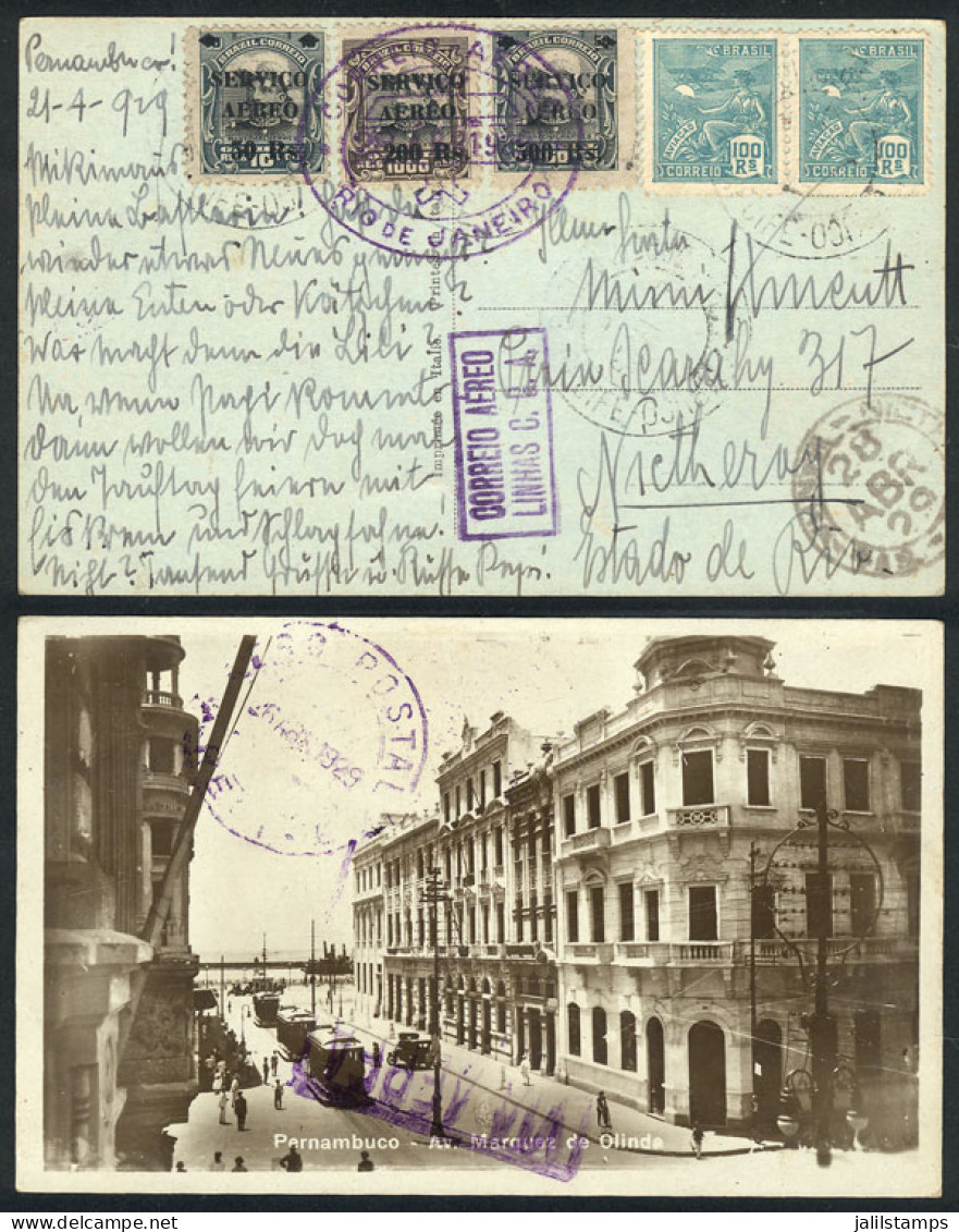 BRAZIL: Beautiful PC With View Of Marquez De Olinda Avenue In Pernambuco, Sent By Airmail To Niteroi On 21/AP/1929 (by C - Other & Unclassified