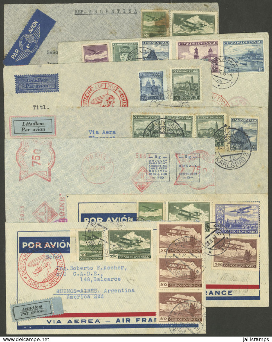 CZECHOSLOVAKIA: 7 Airmail Covers Sent To Argentina Between 1936 And 1939 By Germany DLH, With Attractive Postages, Very  - Autres & Non Classés