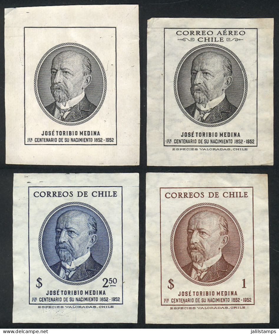 CHILE: Yvert 238/9, 1953 José Toribio Medina, DIE PROOFS Of Both Values In The Issued Colors + Another One In Black (wit - Chile