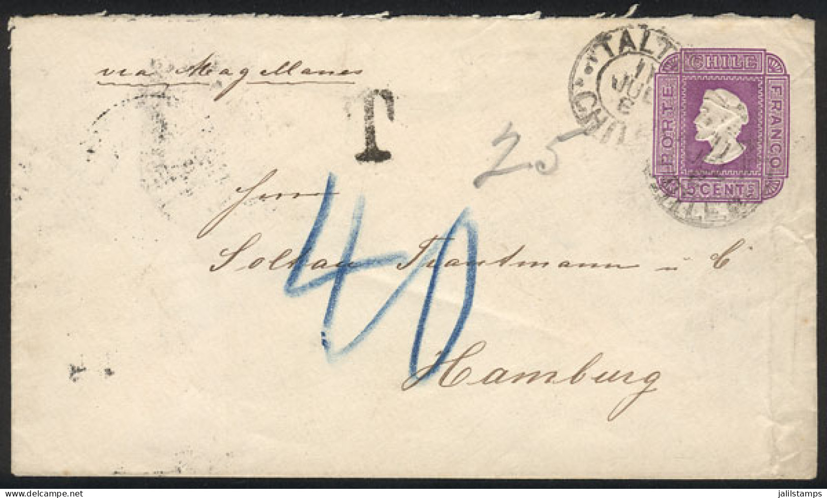 CHILE: 5c. Stationery Envelope Sent From TALTAL To Germany On 11/JUL/1893 (postmark With The Date Ill-arranged), With Se - Chili