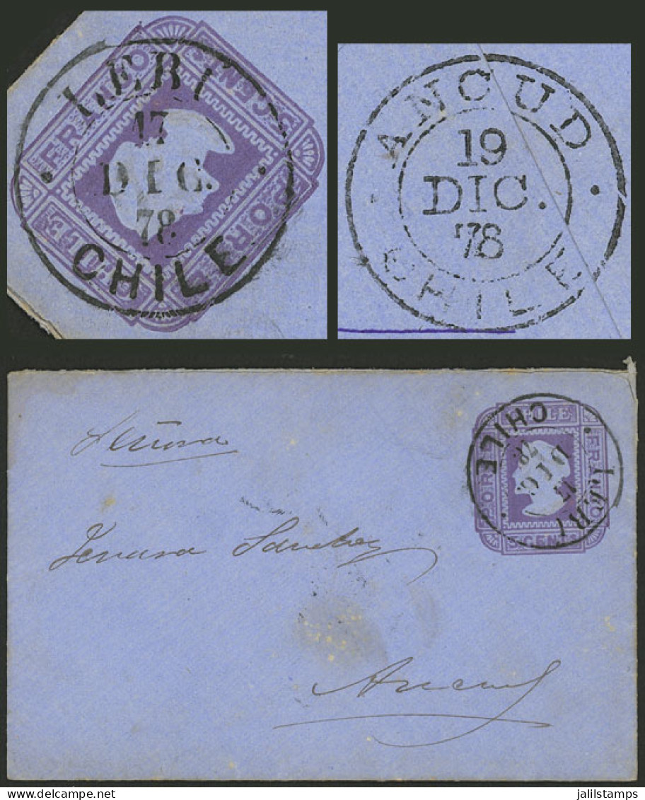 CHILE: 17/DE/1878 LEBU To Ancud, 5c. Stationery Envelope With Attractive Mark Of Origin, On Back It Has An Arrival Dates - Chili