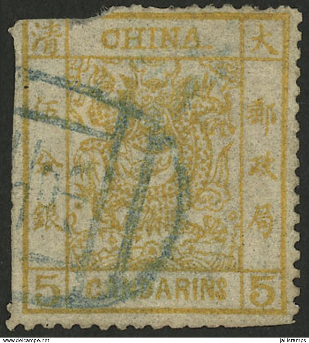 CHINA: Sc.3, 1878 5c. Orangish Yellow, Used, Defective, Good Opportunity! - Autres & Non Classés