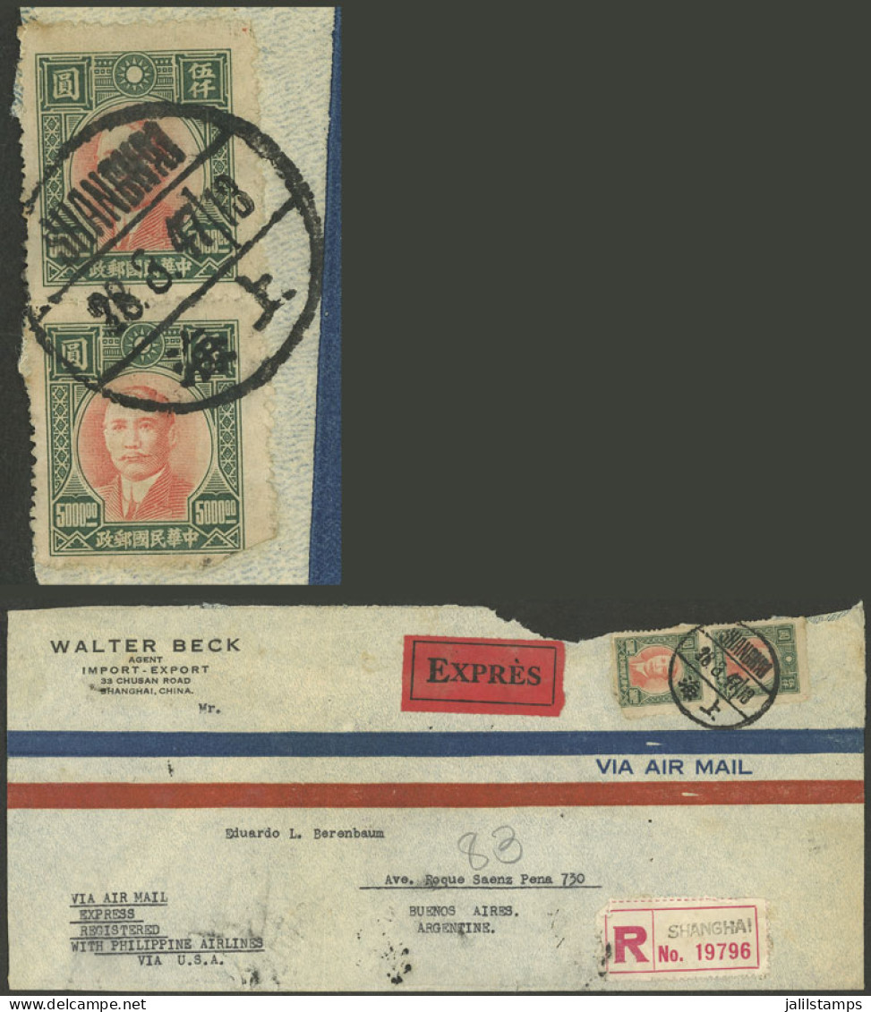 CHINA: 28/MAR/1947 Shanghai - Argentina, Registered And Express Airmail Cover Sent By "Philippine Airlines Via USA" Fran - Autres & Non Classés