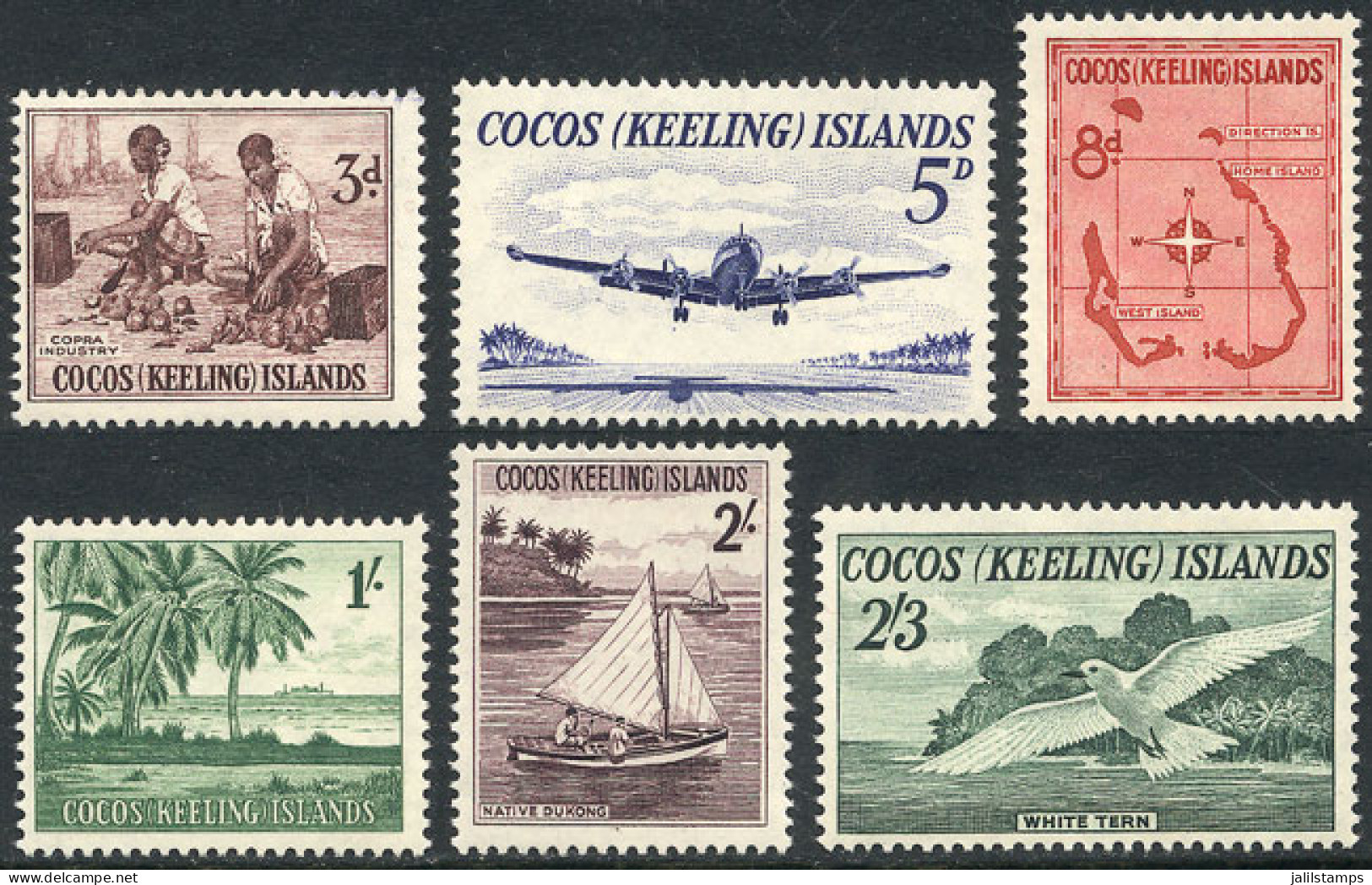 COCOS ISLANDS: Sc.1/6, 1963 Bird, Airplane, Map And Other Topics, Compl. Set Of 6 Unmounted Values, Excellent Quality, C - Cocos (Keeling) Islands