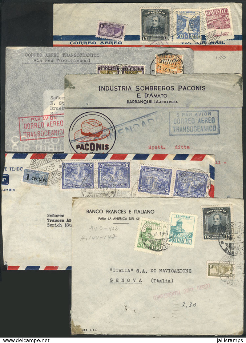 COLOMBIA: 5 Airmail Covers Sent To Europe Between 1940 And 1948, Good Postages! - Colombia