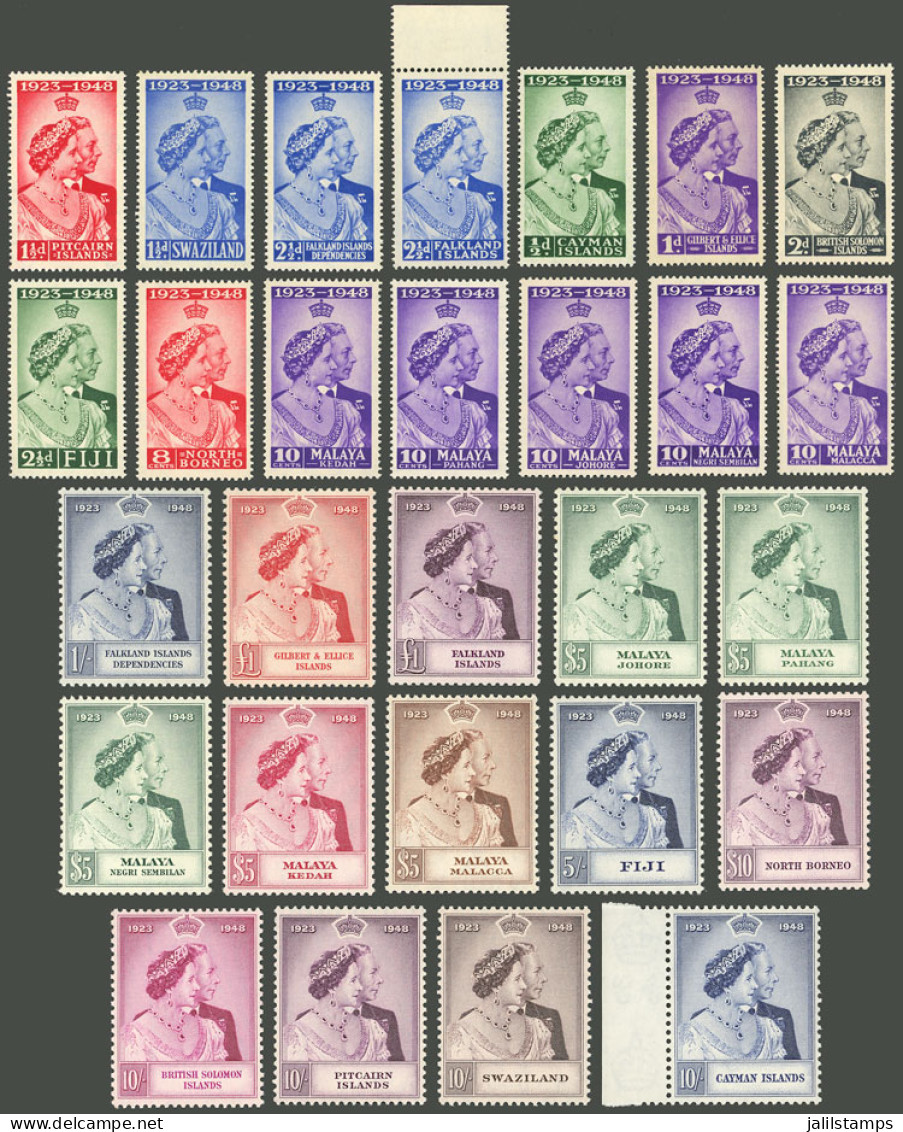 BRITISH COLONIES: 1948 Royal Silver Wedding, 14 Sets Of 2 Values Each, Of Different Colonies, Including Several Very Sca - Otros & Sin Clasificación