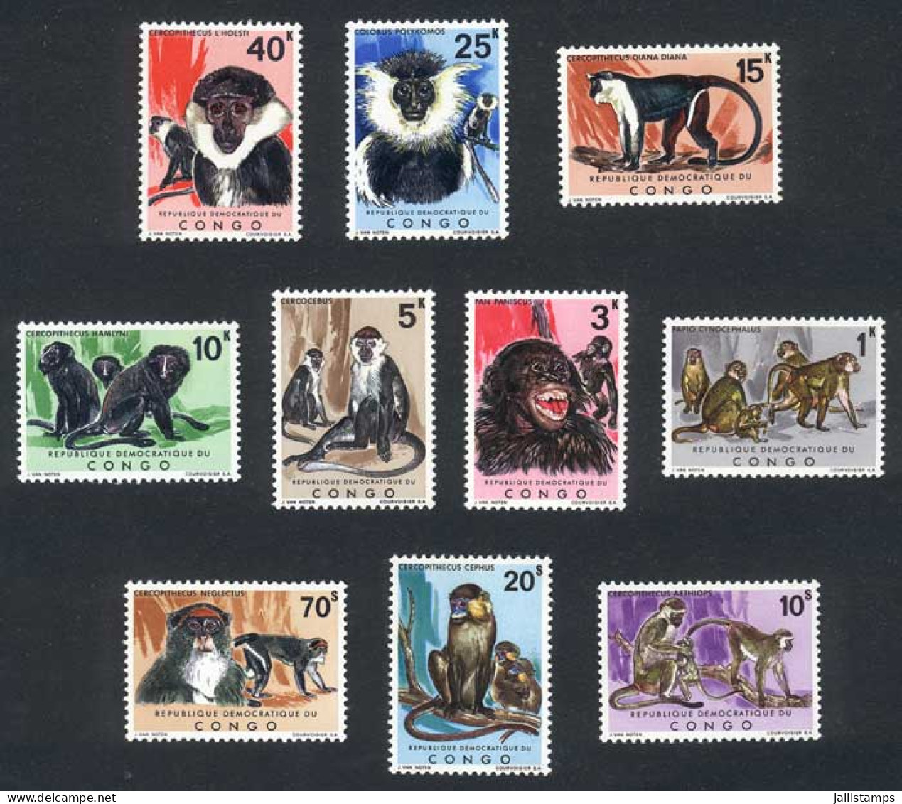 CONGO: Yvert 785/94, Monkeys, Complete Set Of 10 Values, Excellent Quality - Autres & Non Classés