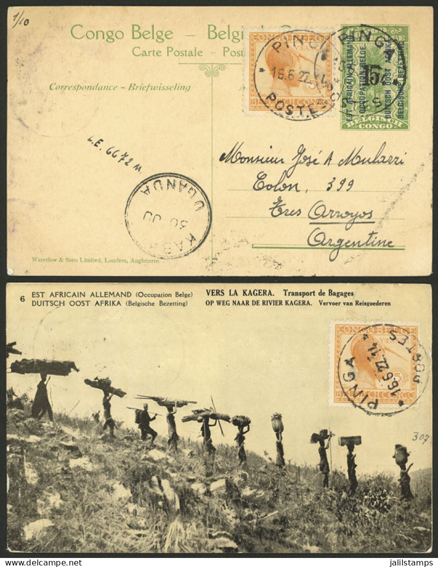 BELGIAN CONGO: RARE DESTINATION: 15c. Postal Card + Additional 10c., Sent From PINGA To Argentina On 16/JUN/1927, With T - Sonstige & Ohne Zuordnung