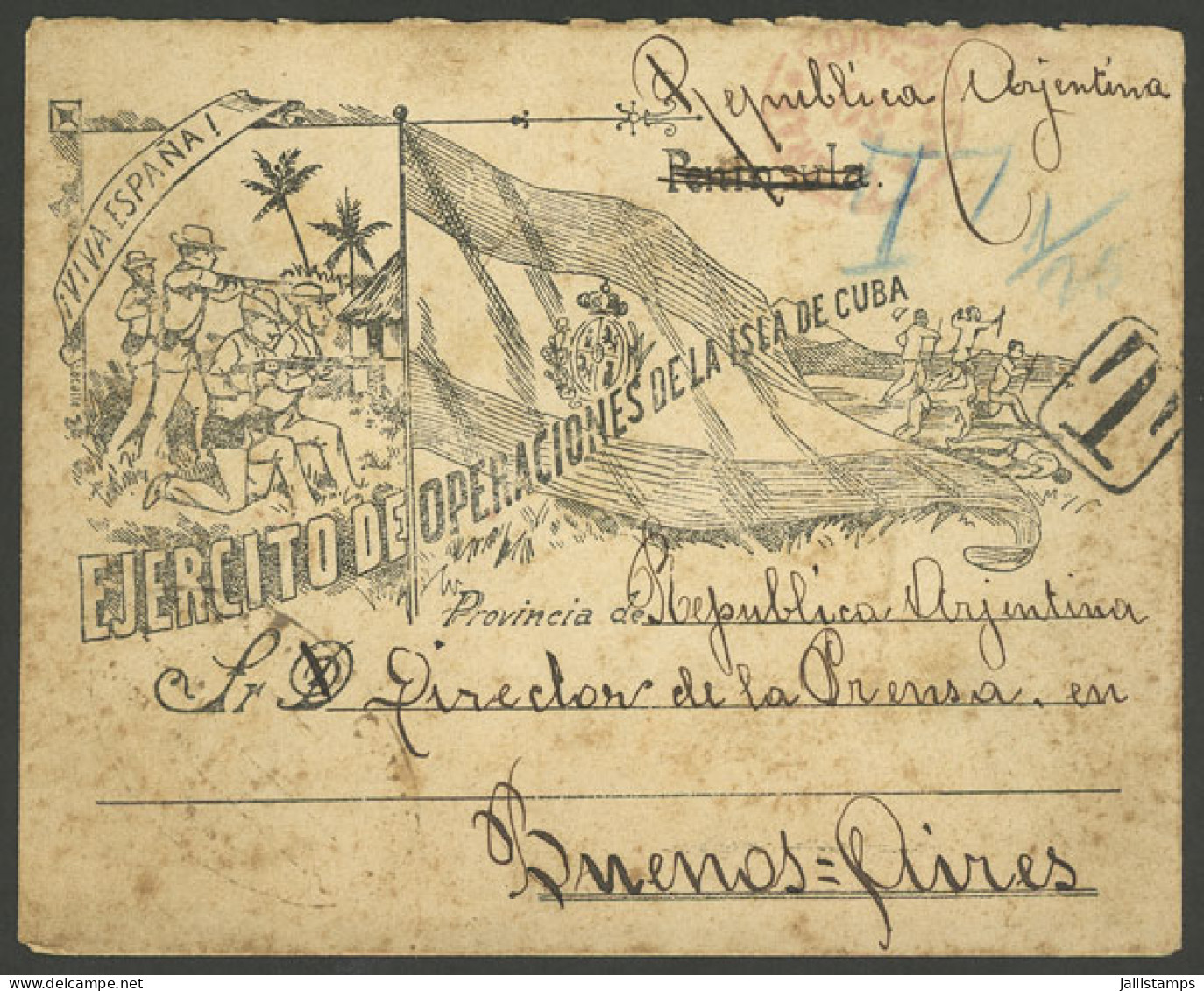 CUBA: Special Envelope For Spanish Soldiers In The "Ejército De Operaciones De La Isla De Cuba", Sent From Habana To Bue - Autres & Non Classés