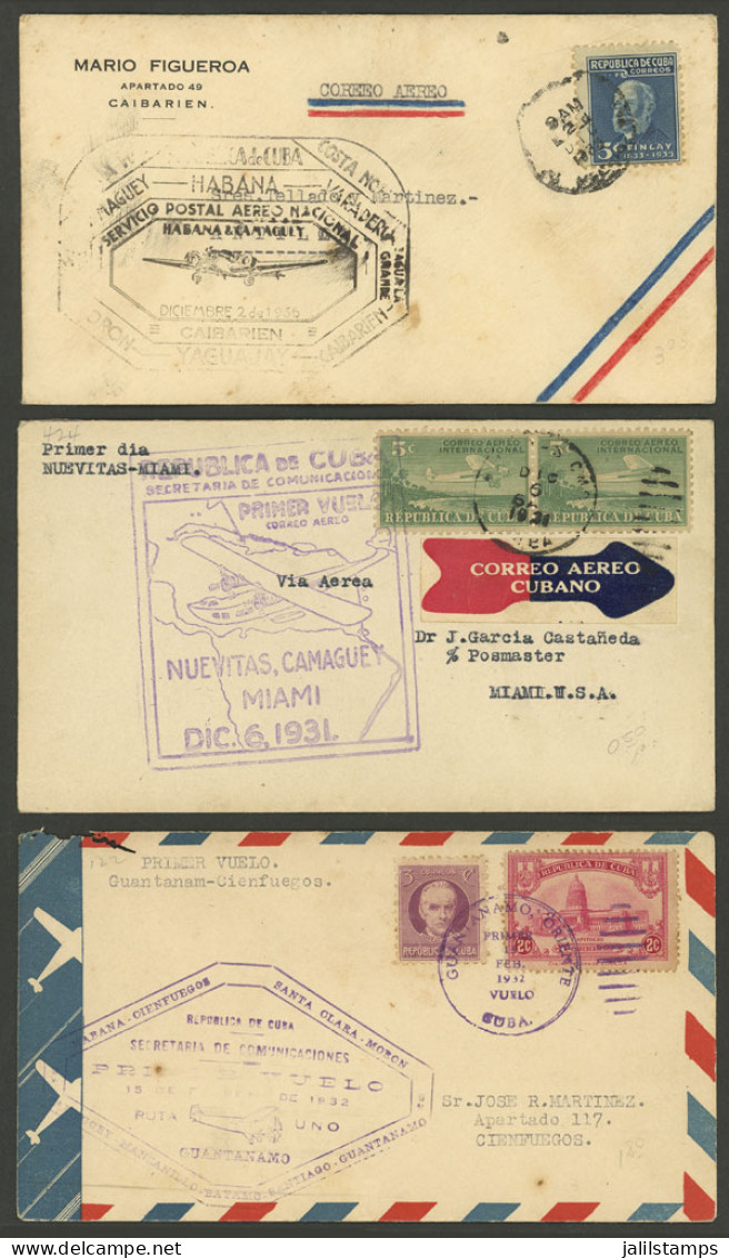 CUBA: 1931 To 1935, 3 First Flights, Covers With Nice Special Handstamps, One With Defect, Low Start! - Other & Unclassified