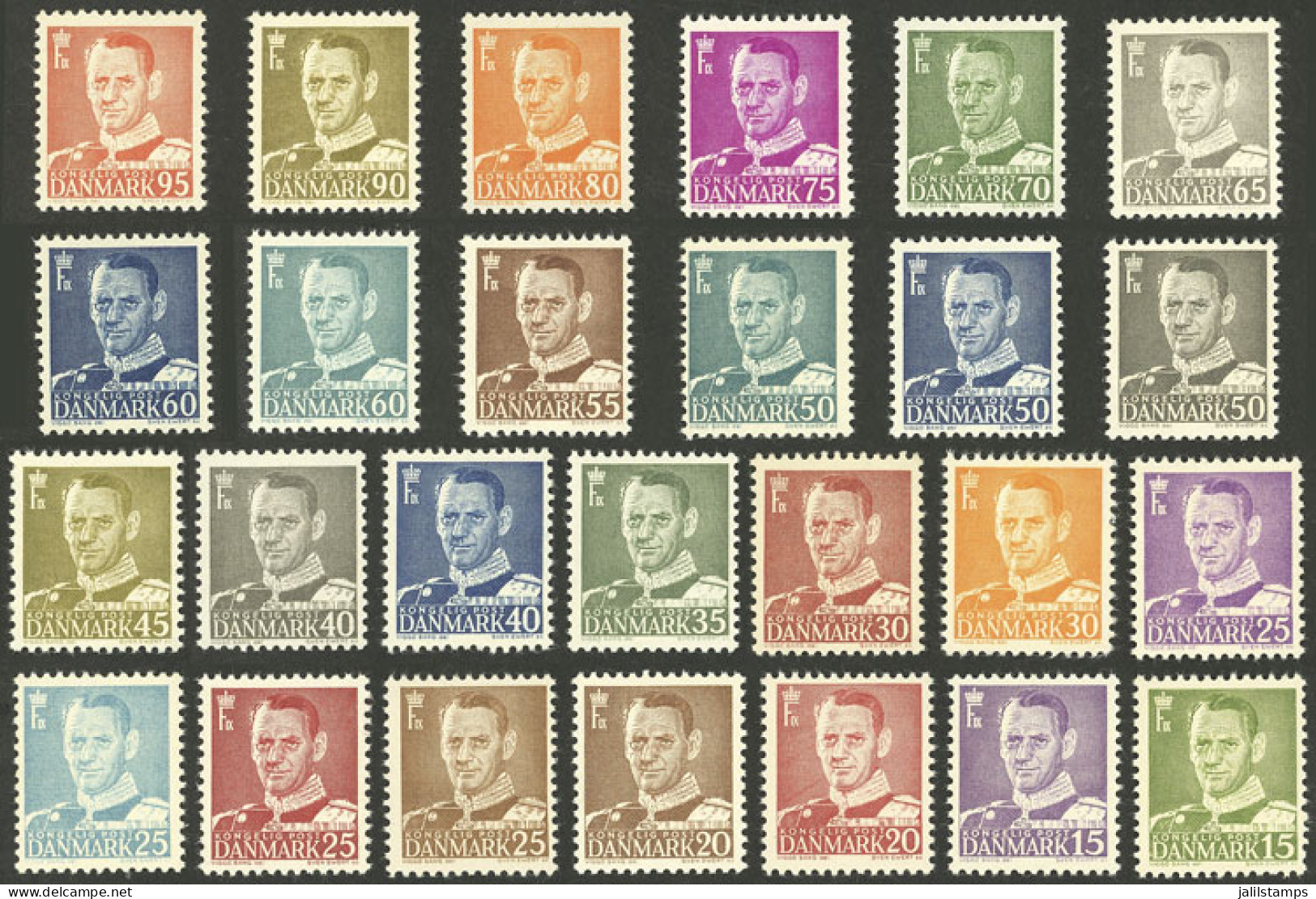 DENMARK: Yvert 315/331C, 1948/53 King Frderic IX, Compl. Set Of 26 MNH Values, Very Fine Quality! - Other & Unclassified