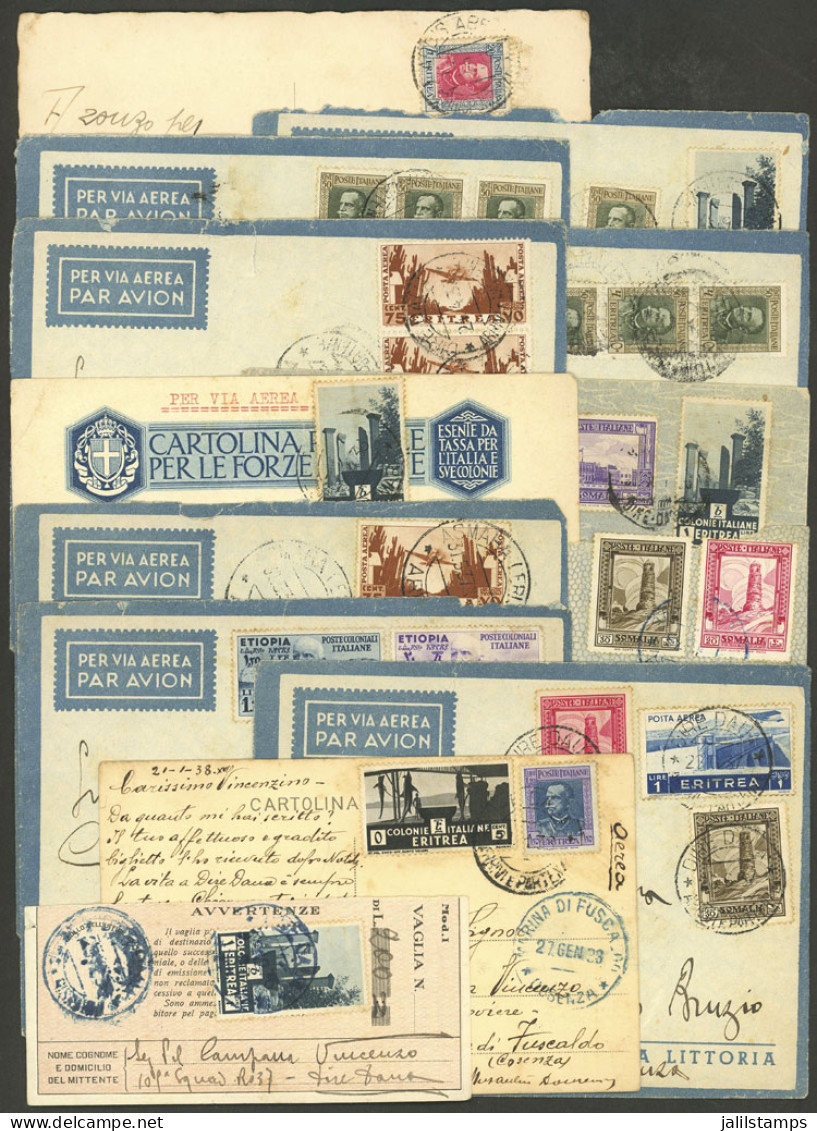 ERITREA: 13 Cards, Covers Etc. Used Between 1936 And 1938, Some Of VF Quality, Others With Small Defects, Good Lot, Low  - Erythrée