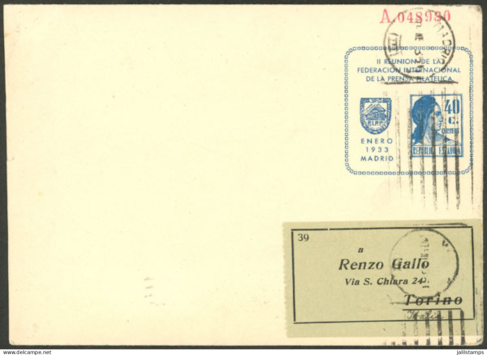SPAIN: Private Postal Stationery (envelope) Commemorating The "II Meeting Of The Intl. Federation Of Philatelic Press" I - Autres & Non Classés