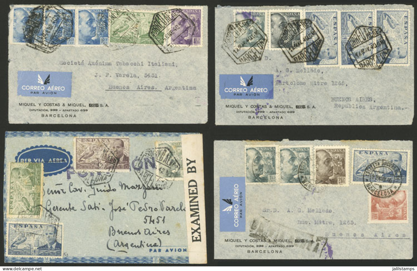 SPAIN: 4 Airmail Covers Sent From Barcelona To Argentina In 1940 (3) And 1942 With Attractive Frankings Of 13.40 And 6.9 - Autres & Non Classés