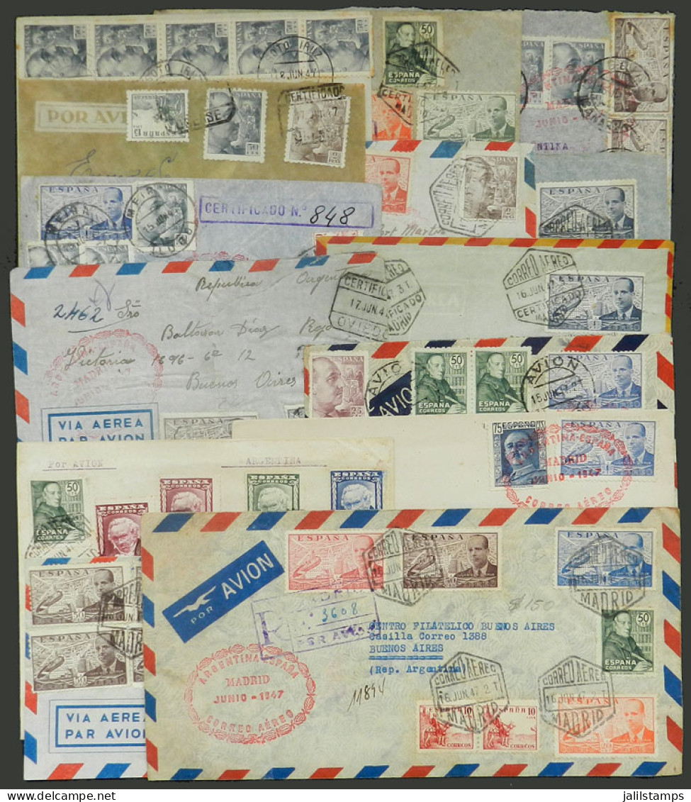 SPAIN: 14 Airmail Covers Commemorating The Visit Of Eva Perón To Spain, Carried On Her Return Flight To Argentina, All T - Otros & Sin Clasificación