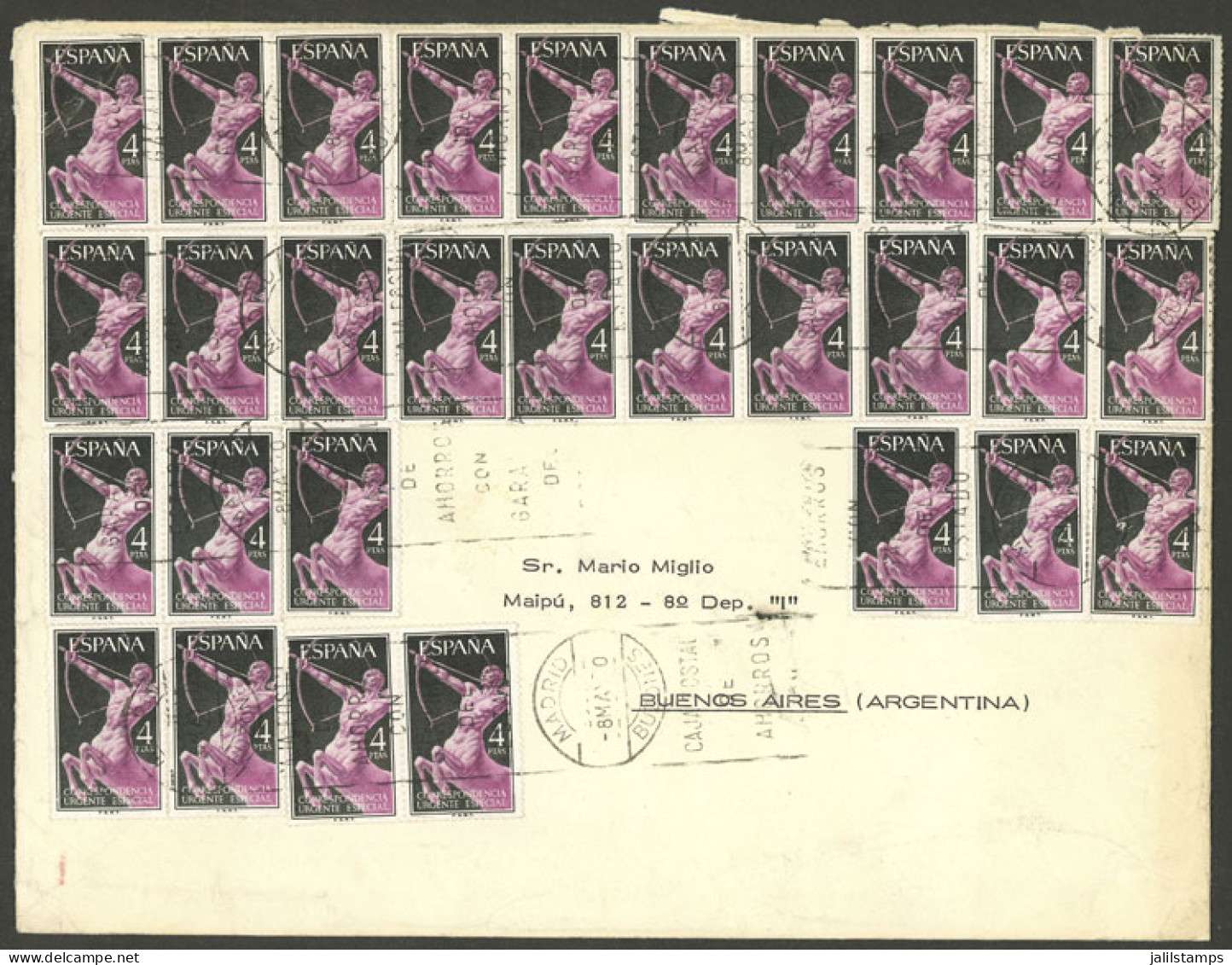 SPAIN: Cover Sent From Madrid To Argentina On 8/MAY/1970 With Attractive Multiple Postage Of 30 Stamps Of 4Ptas Expreso  - Altri & Non Classificati