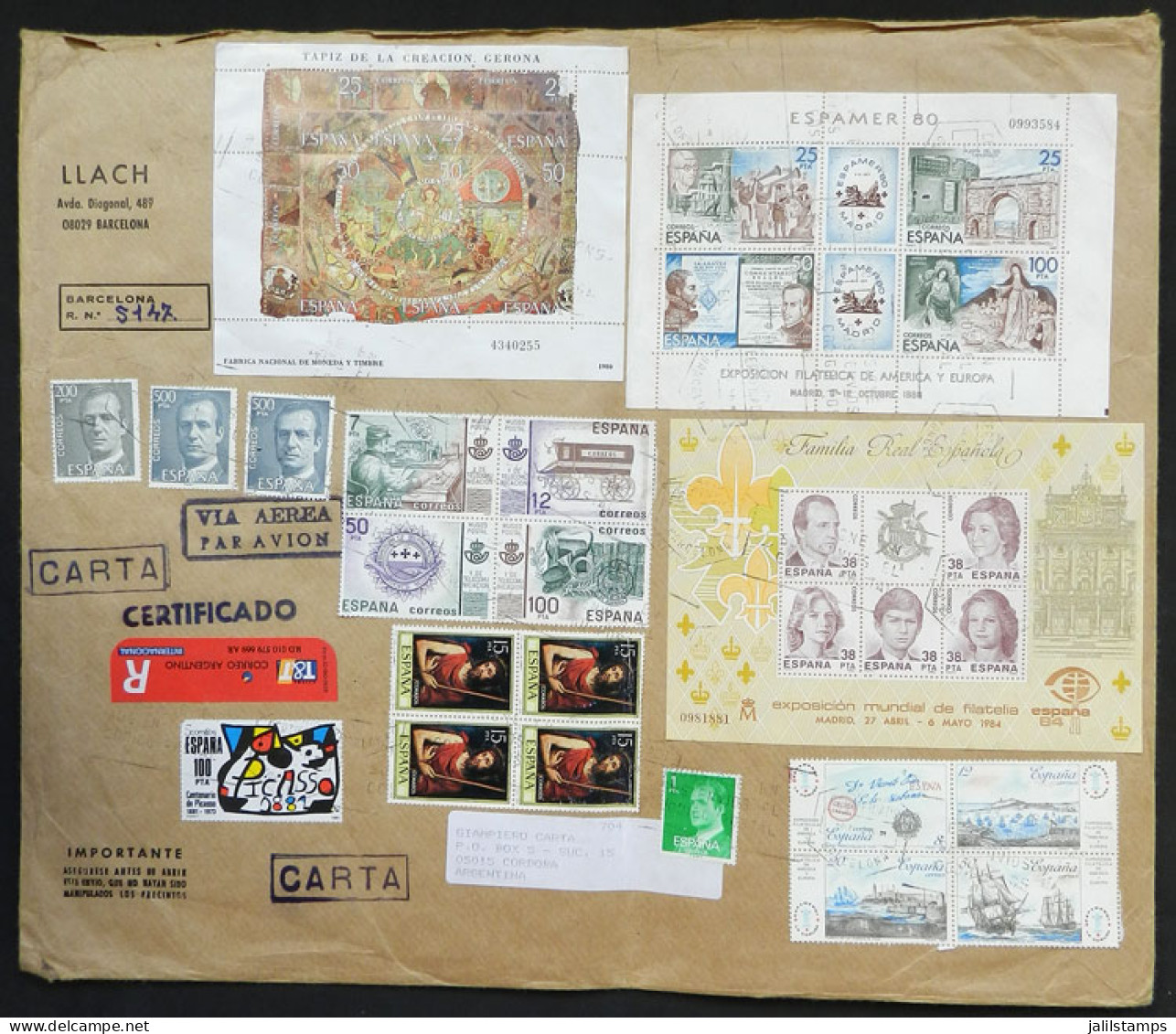 SPAIN: Large Cover Sent By Registered Airmail To Argentina In JUN/1996, With Large Multicolor Postage That Includes 3 So - Altri & Non Classificati