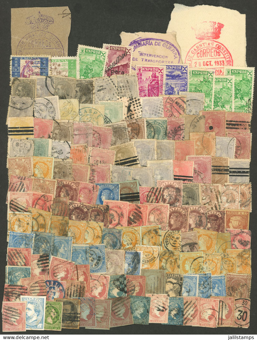 SPAIN: Lot With Large Number Of Old Stamps And Some Fragments With Interesting Official Cancels, In General Of Fine Qual - Sonstige & Ohne Zuordnung