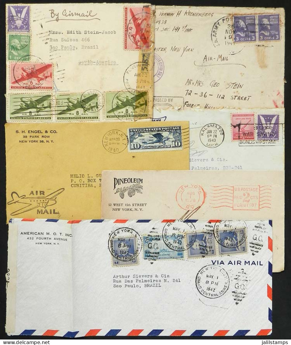 UNITED STATES: 6 Covers Posted (most To Brazil) Between 1928 And 1960, With Nice And Colorful Postages, Censor Marks And - Altri & Non Classificati