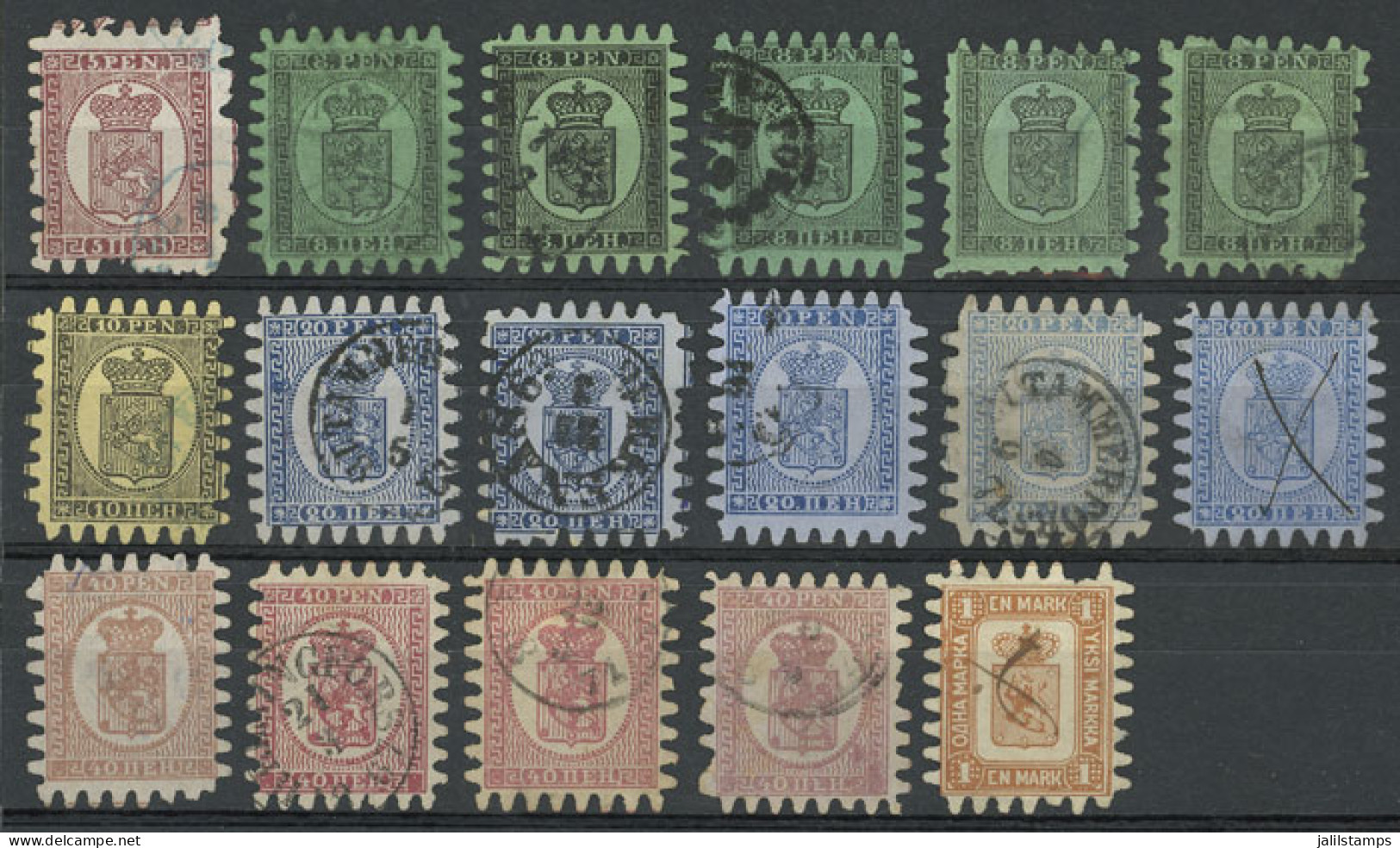 FINLAND: Sc.6/11, 1866/74 Good Lot Of Used Stamps, Of Most Values There Are Several Examples (there Are Interesting Canc - Altri & Non Classificati