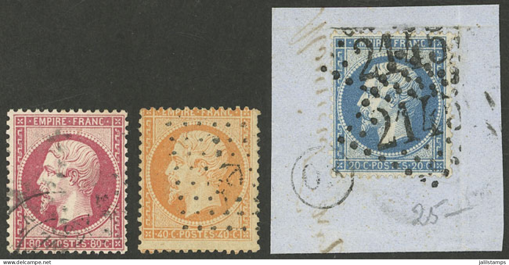 FRANCE: Yvert 22 + Other Values, Small Group Of 3 Old Stamps With Interesting Cancels, Very Fine Quality! - Otros & Sin Clasificación