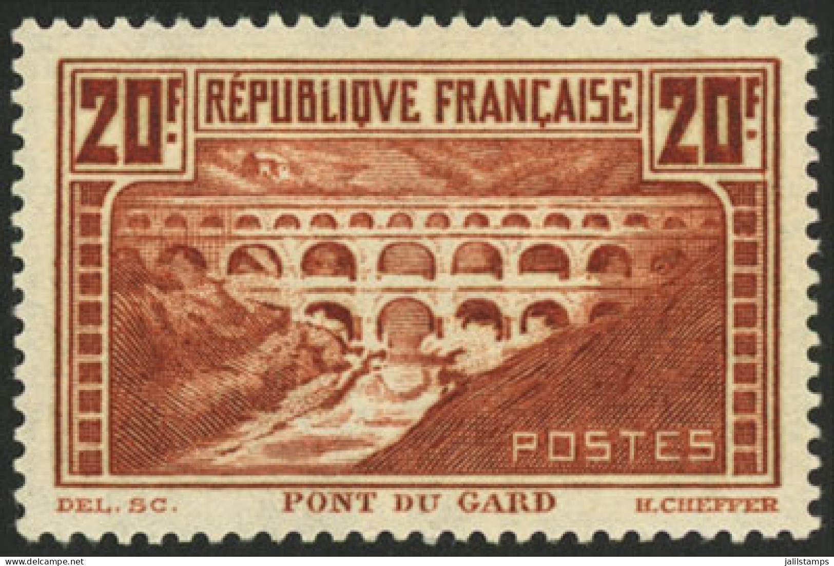 FRANCE: Yvert 262, 1929 20Fr. Pont Du Gard, Mint Lightly Hinged, VF Quality, Catalog Value Euros 325. - Autres & Non Classés