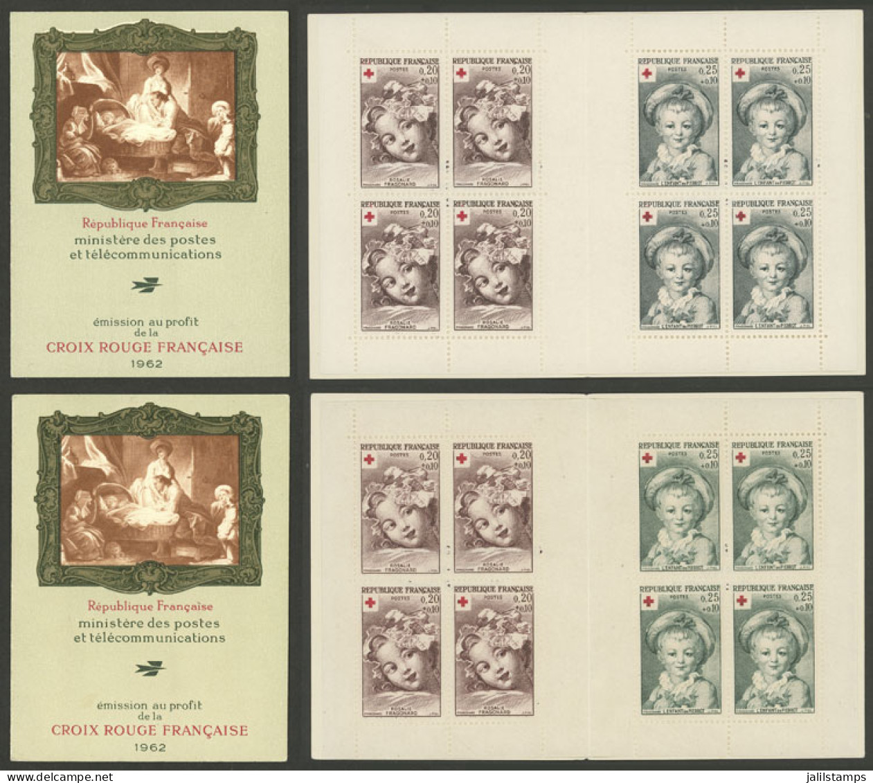 FRANCE: Booklets Yvert 2011 + 2011a, 1962 Red Cross, The Set Of 2 Booklets, MNH, Excellent Quality! - Autres & Non Classés