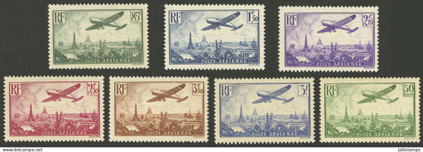 FRANCE: Yvert 8/14, 1936 Airplane Over Paris, Complete Set Of 7 Mint Values, VF Quality! - Autres & Non Classés