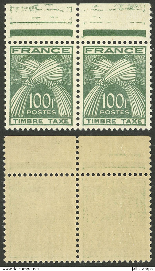 FRANCE: Yvert 89, 1946/55 100Fr. Green, High Value Of The Set In MNH Pair, Excellent Quality! - Autres & Non Classés