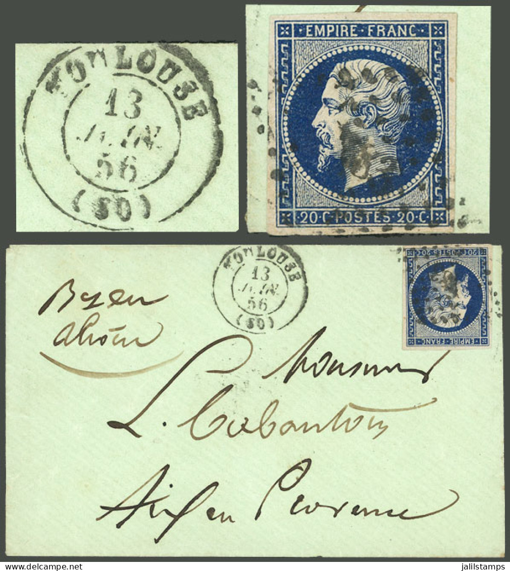 FRANCE: 13/JUN/1856 Toulouse - Aix-en -Provence, Cover Franked With 20c. Napoleon III In Fantastic BLACK-BLUE Color, Ver - Other & Unclassified