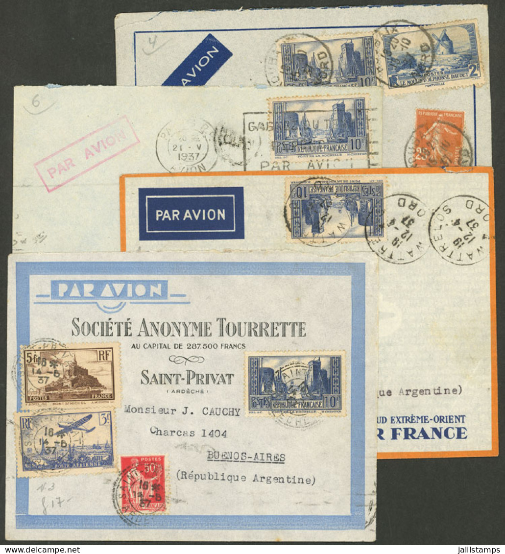 FRANCE: 4 Airmail Covers Sent To Argentina In 1937, Nice Frankings, Very Fine General Quality! IMPORTANT: Please View Al - Other & Unclassified
