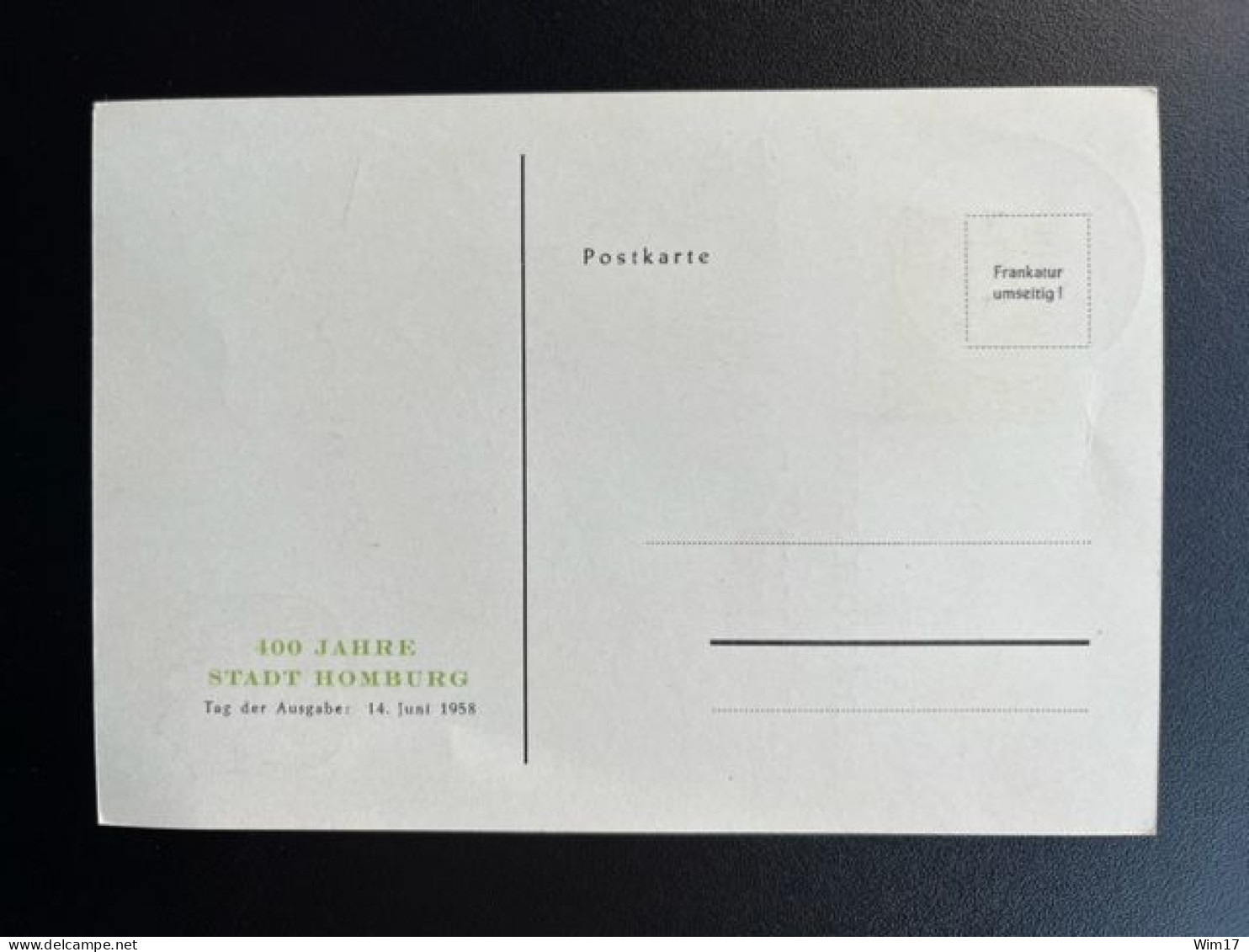 GERMANY SAAR SAARLAND SARRE 1958 MAXIMUM CARD 400 YEARS HOMBURG 14-06-1958 DUITSLAND DEUTSCHLAND - Tarjetas – Máxima