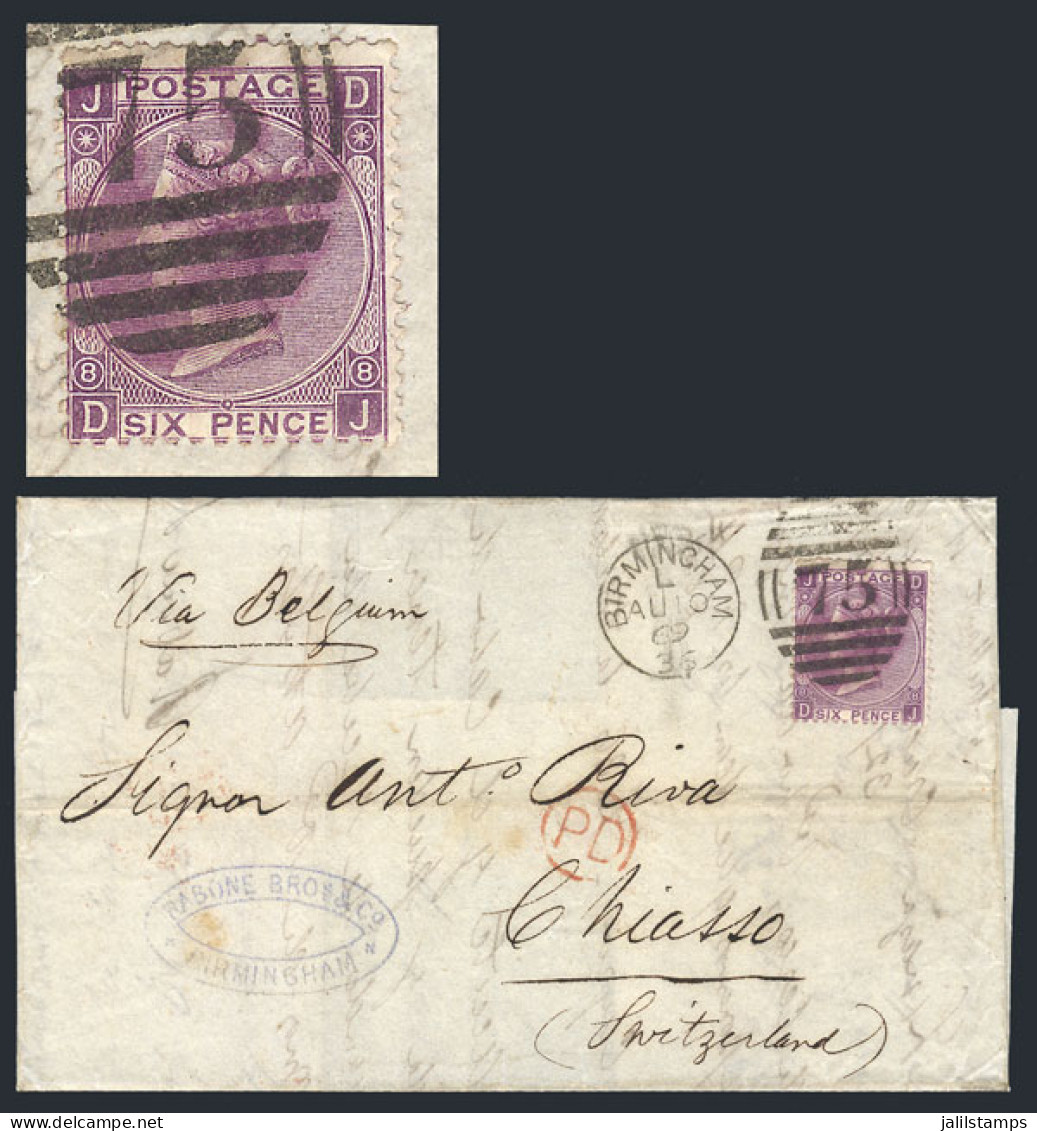 GREAT BRITAIN: 10/AU/1869 BIRMINGHAM - Switzerland: Folded Cover Franked By Sc.51a Plate 8, Duplex Cancel, Red "PD" In C - Sonstige & Ohne Zuordnung