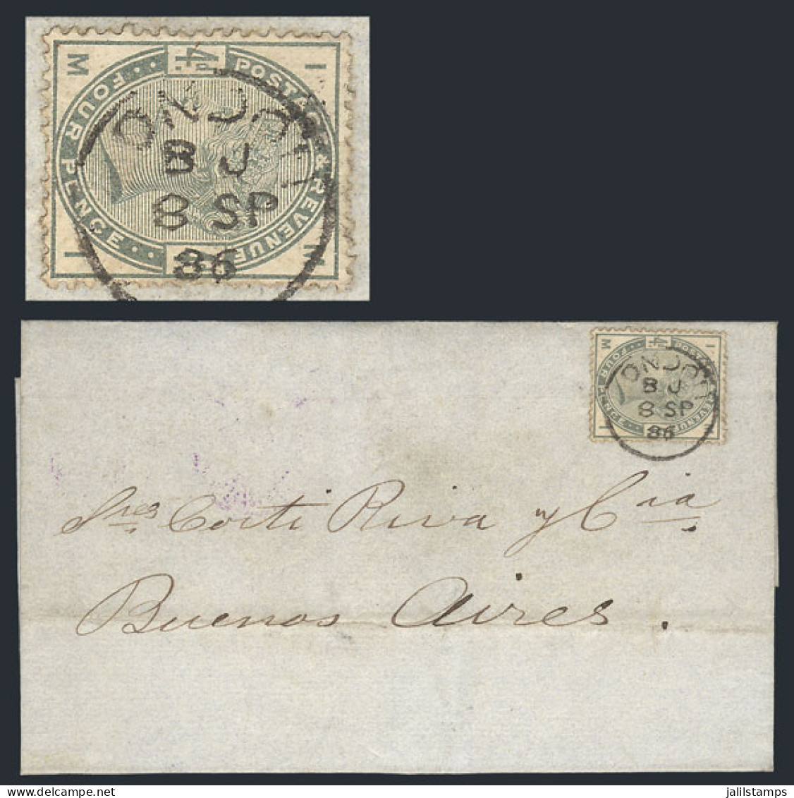 GREAT BRITAIN: 8/SEP/1886 LONDON - Buenos Aires: Folded Cover Franked By Sc.103 With Datestamp, On Reverse It Bears Two  - Otros & Sin Clasificación