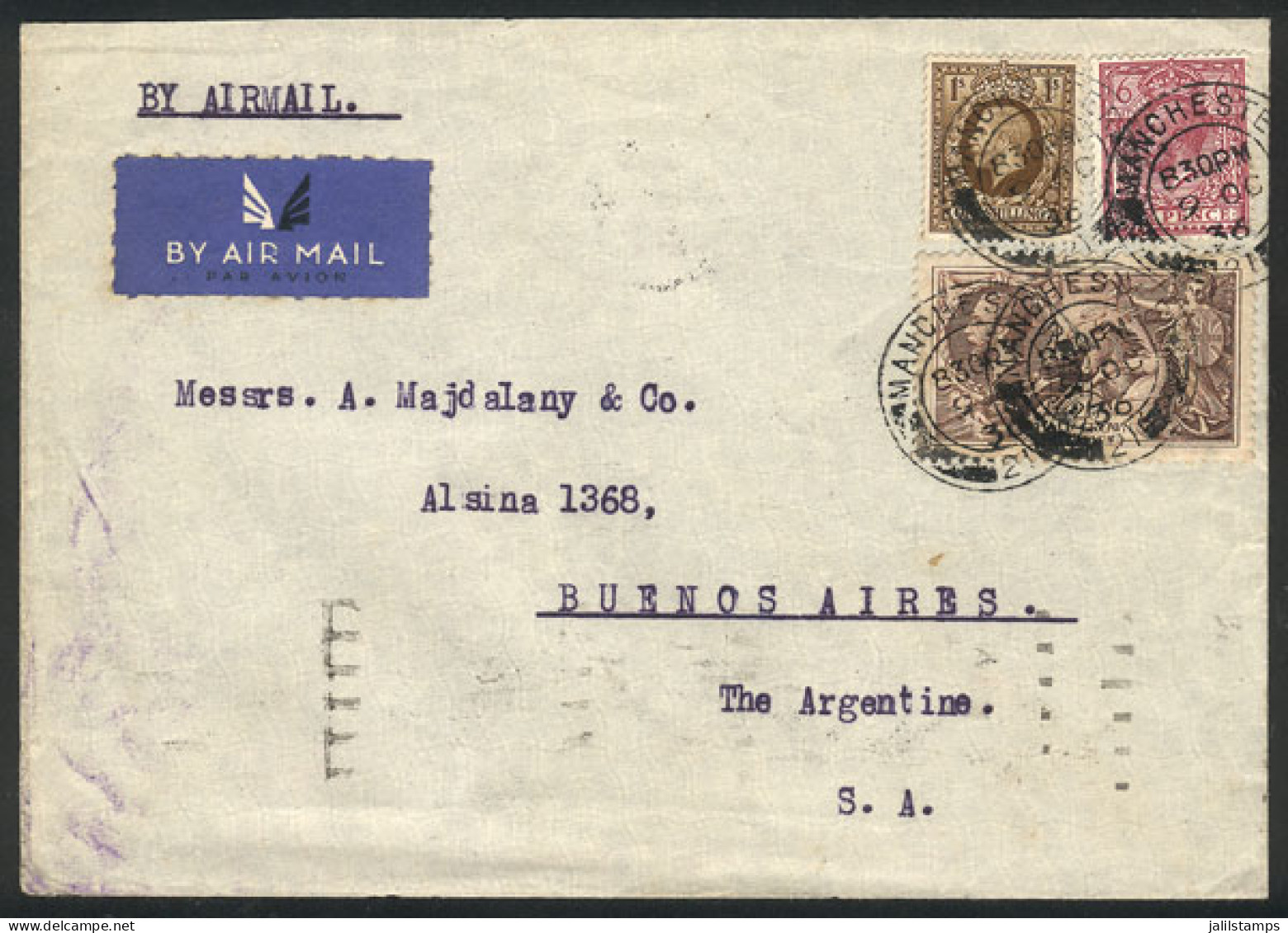 GREAT BRITAIN: Airmail Cover Sent From Manchester To Buenos Aires On 9/OC/1936 By Air France (Paris Transit Backstamp Of - Other & Unclassified